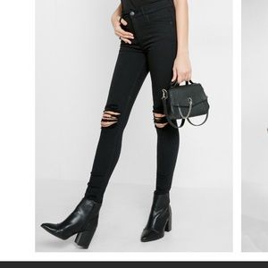 Black High Rise Ripped Jeggings from Express